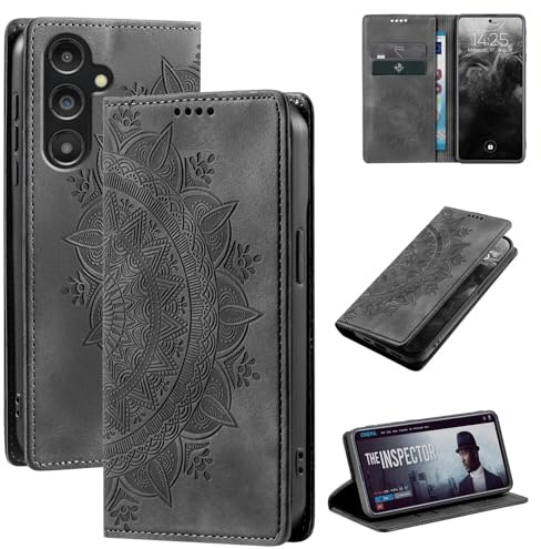LBH Handyhülle für Samsung Galaxy S25 Mandala Klapphülle RFID Schutz Kartenfächer Geldfach Design Cover Case Flipcase Schwarz