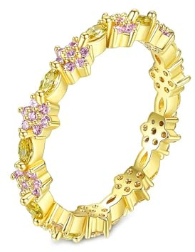 Tolldek Gelbgold 14K Hochzeitsring, Lila Amethyst Blumen Partnerringe, Au 585 Eheringe Echt Goldschmuck, 58 (18.5)