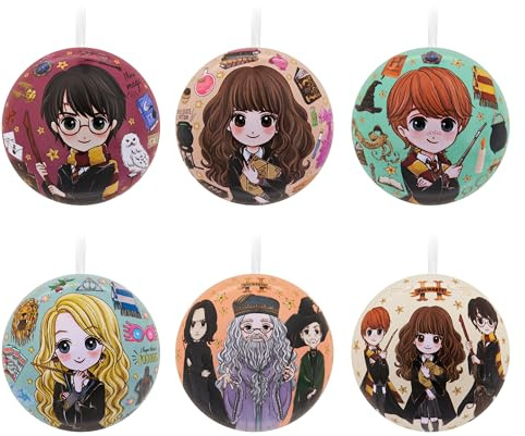 Hallmark Harry Potter Christmas Tree Decorations, Tin Baubles, 12-Pack | Durable Metal, Multicoloured, 6.35cm, Unscrews to Hide Treats, For Fans & Collectors