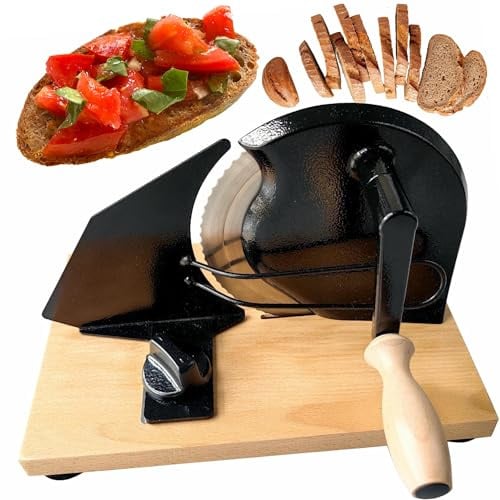 SLICER Manuelle Brotschneidemaschine, Allesschneider, Scheibendicke stufenlos wählbar 1-20mm, Schneidemaschine für Brot, Fleisch, Käse, Gemüse, auswechselbares Rundmesser (Schwarz/Black, Design 2)