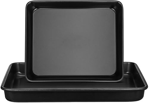 LIFKOME 2 Pcs Stainless Steel Baking Trays Non-Stick Oven Roasting Pans Set 13 Inch Deep Black 11 Inch Shallow Baking Sheets Toaster Oven and