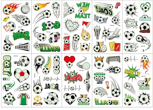 10 Blätter Fussball Tattoo Stickers,Leuchttattoos Fußball für Jungen,Fußball Geschenke,Mitgebsel Kindergeburtstag,Weihnachten Neujahr Geschenke(B)