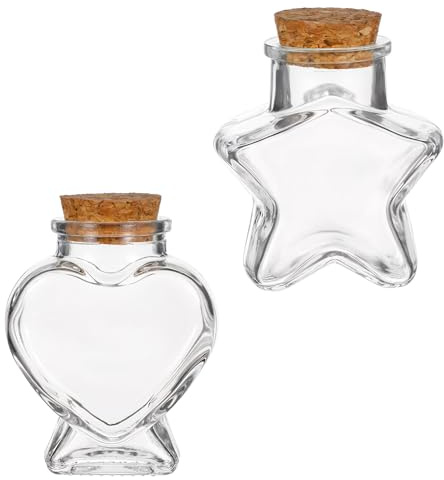 Dimeho Empty Mini Glass Bottles with Cork Stoppers Heart-Shaped & Star-Shaped Decorative Jars Small Glass Bottles with Cork Lid for DIY Crafts Home Decor Party Supplies Wedding Gifts, Mini Jars Decor