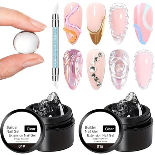 3 PCS 3D Nail Gel Sculpting Gel, 15ML Solid Builder Gel With Silicone Nail Pen Non Sticky Nail Extension Gel For Nail Repair 3D Nail Art Rhinestone Fixing Diy Nail Design