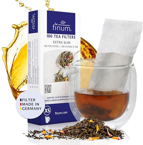 finum® 100 TEEFILTER (XS) - Papierteefilter, Große Teefilter für losen Tee, Papier-Filter, Einweg Teekannenfilter mit Einfülllasche, Biologisch abbaubar, FSC-zertifiziert, Kannen Tee-Filter (130x62mm)