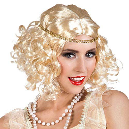 Boland 85796 - Perücke Flapper mit Stirnband, Blond, lockig, kurz, Glitzerband, Kunsthaar, für Erwachsene, für Damen, Accessoire, Kostümzubehör, Charleston, 1920s, 20er Jahre, Mottoparty, Karneval