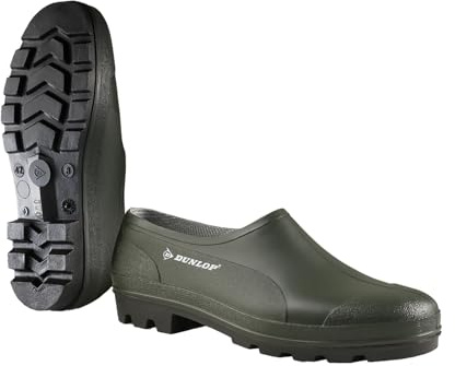 DUNLOP Bicolour - Unisex Safety Clog Easy Slip-on Short Protective Shoes, Dark Green, CE Rated Waterproof and Chemical Resistant PVC Work Wellies for Outdoor, Gardening and Farm Work - EU39, UK6