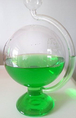 La estación de tiempo aproximadamente del cristal a ponen con el tiempo a la escala fuera de modo llenado con agua destilada verde el instrumento de medición Goethe el barómetro el tamaño aprox. 11,5 x 20 cm de Oberstdorfer lGlashütte