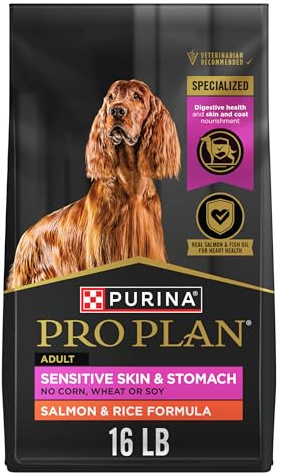 Purina Pro Plan Sensitive Skin and Stomach Dog Food Dry, Adult Salmon & Rice Formula, Digestive Health - 16 lb. Bag