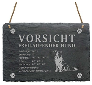 Schild Schiefertafel Spruch Border Collie Vorsicht Freilaufender Hund 22 x 16 cm