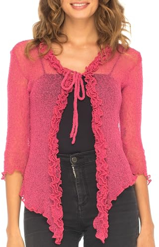 SHU-SHI - Bolero Transparente para Mujer - con Volante - Punto Ligero