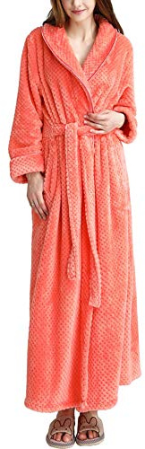 Peignoir Femme Velours Robe de Chambre Polaire Femme Chaud Long Flanelle Peignoir de Bain Eponge Hiver Longue Le Cadeau de Noël Orange M