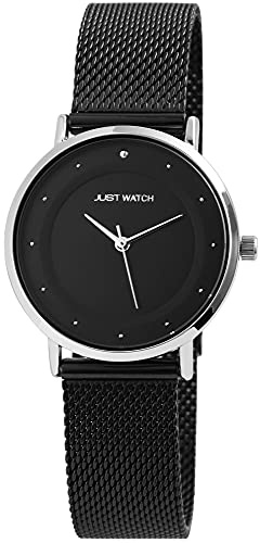 Just Watch Virginia Damen-Uhr Edelstahl Meshband Elegant Analog Quarz JW10073 (schwarz)