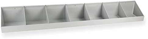 ADB Schüttenregal 7 Fächer Kleinteilemagazin, erweiterbar, mit Haken für Lochwand, Wandregal 1200x160x50 mm, Grau (RAL 7035)