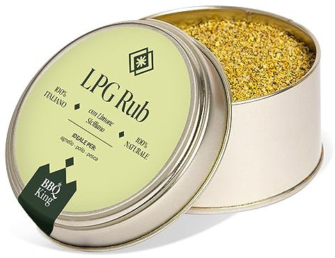 BBQ KING - L.P.G. Rub Confezione da 70 Gr, Lemon Pepper Garlic Dry Rub Bbq Ideale per Barbecue e Grill, Set Spezie Cucina 100% Made in Italy, Miscela di Spezie a Base di Limone, Pepe ed Aglio