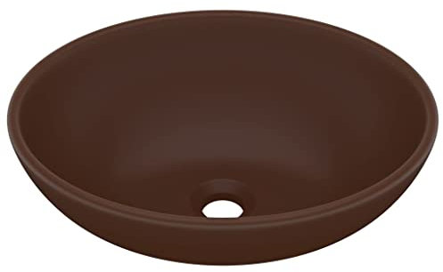 vidaXL Waschbecken Luxuriös Oval mit Abflussloch Waschschale Aufsatzwaschbecken Waschtisch Waschplatz Handwaschbecken Matt Dunkelbraun 40x33cm Keramik