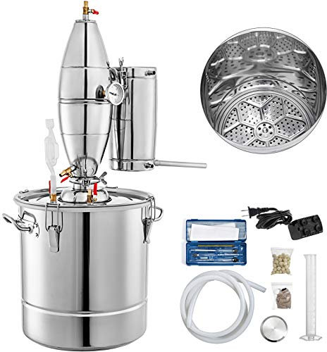 VEVOR Kit di Caldaia per Acqua Distillata da 20L,La Caldaia per Acqua Distillata Moonshine Still in Acciaio Inox Kit Distillatore per la Produzione di Birra Vino Brandy Whisky e Aceto 30x30cm