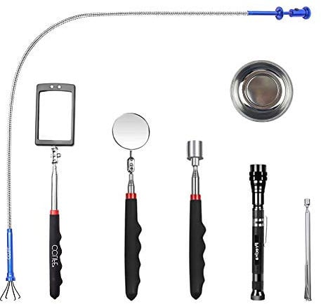 Juego de 7 Recogedor Magnético de Cuatro Garras, Barredora de Recogida de la Manguera Flexible con LED Luz, Herramienta de Ayuda Flexible y Larga para Recolección de Basura