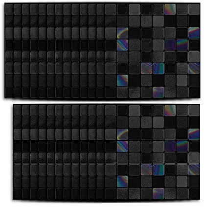 Hiseng 25 Stück Küchenrückwand Fliesenaufkleber, Schwarz Mosaik Stil Wasserdicht Ölfest Stickerfliesen Marmor Deko Selbstklebende für Badezimmer Wohnzimmer Dekoration (schwarz,20x20cm)