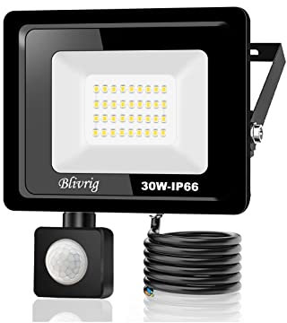 Blivrig LED Strahler Außen mit Bewegungsmelder 30W IP66 Scheinwerferled aussenstrahler mit bewegungsmelder,3000LM Kaltes Weiß 6000K Superhell Außenstrahler LED Fluter Flutlicht,für Garten,Garage
