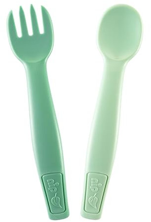 nip Green Öko Baby- und Kinderbesteck ab 9 Monate, spülmaschinengeeignetes Besteckset Löffel & Gabel, BPA-frei, ohne Melamin, nachhaltig, Grün