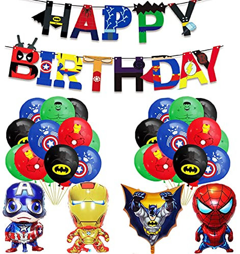 Superhelden-Geburtstagsparty-Dekorationen, Geburtstagsparty-Dekorationen, Happy Birthday-Banner, Superhelden-Folienballons für Kinder, Superhelden-Thema, Party-Dekorzubehör