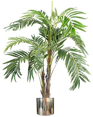 Leaf Large Artificial Palm Tree, Metal, Natural Silver, 120cm
