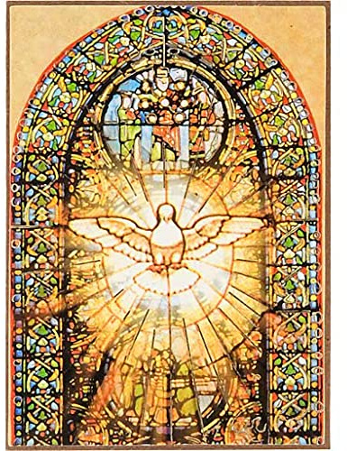 Holyart Poster und Bilder: Druckbild Heiliger Geist auf Holz mit buntem Glasfenster