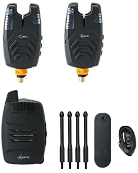 CarpOn® Drahtloser Funk Bissanzeiger + Swinger Set mit Antidiebstahl Funktion 1:1 Transportkoffer 200m 2 Angeln Bissalarm+1 Empfänger