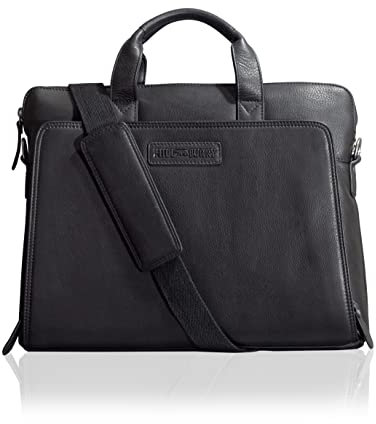 Hill Burry Leder-Umhängetasche Balu I Laptoptasche bis 19 Zoll I Messenger Bag aus echtem Büffel-Leder I Aktentasche I Luxe Line Bürotasche Handgefertigt I L 34cm x H 27cm x B 7cm (Schwarz)
