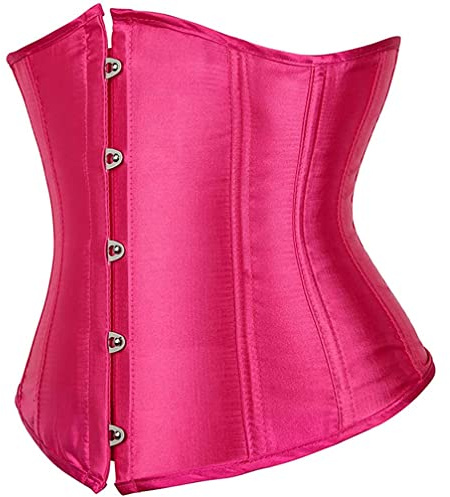 Hengzhifeng Women's Gothic Classic Satin Lace Up Boned Underbust Corsets Bustiers Top (UK 2-4,Rose)