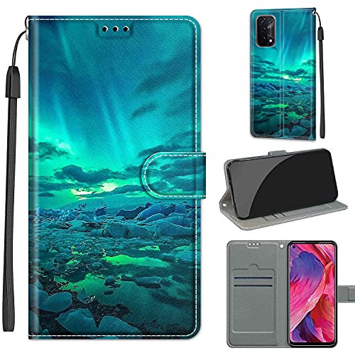 YIRRANZD Cover per Oppo A74 5G / Oppo A54 5G, Protettiva Portafoglio in Pelle PU Cover Libro [Verniciato], Flip Caso Antiurto Custodia per Oppo A74 5G / A54 5G (Aurora)