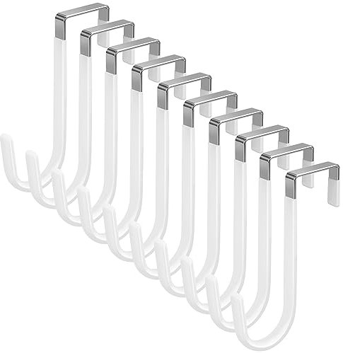 10 Pack Over The Door Hook, Door Hooks, White Rubber Surface Prevent Scratch Door Hanger Hooks for Bathroom, Living Room, Kitchen, Hanging Clothes, Towels, Bags