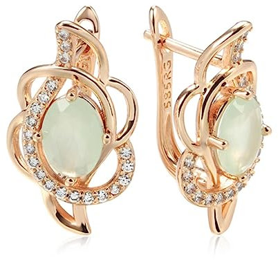 Emerald Oval Cut Zirkoon Oorbellen 585 Rose Gold Color Clip Oorbel Inlay Natural Zircon Crystal Flower Party Jewelry