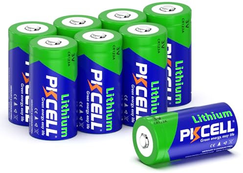 PKCELL CR123A 3V Lithium Battery, Non Rechargeable Lithium 123 Battery 1500mAh for Cameras keyless Locks Alarm Smart Sensors Photo Flash, 8 Packs