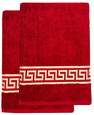 Belle Arti Premium Mäander Handtücher Duschtücher Gästetücher Flauschige Frottee Baumwolle (2er Set - 100 x 150 cm, Rot)