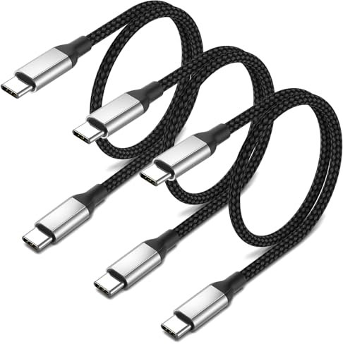 USB C auf USB C Kabel 30cm, 3 Stück PD 60W Kurzes USB C Kabel Schnellladekabel Nylon Ladekabel Typ c Datenkabel für iPhone 15 Pro Max Huawei Samsung Galaxy Xiaomi Google Switch (USB 2.0) - Schwarz
