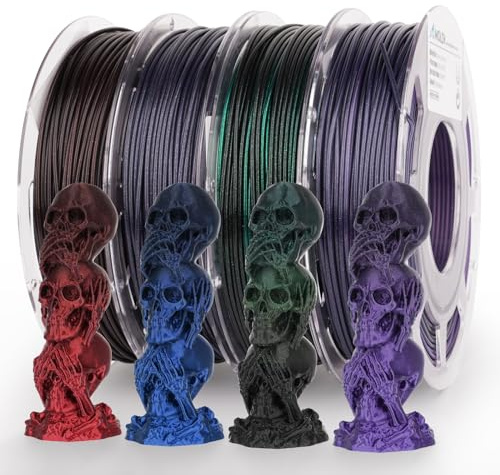 AMOLEN PLA-3D-Drucker-Filament, PLA-Filament, 1,75 mm, seidenglänzendes Filamentbündel, Schwarzrot, Schwarzblau, Schwarzviolett, Schwarz-Grün, 3D-Druck-Filamentbündel, 200 g x 4 Spulen
