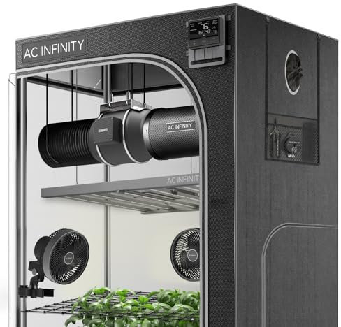 AC Infinity Advance Grow System PRO 4x4, 4-Pflanzen-Kit, WiFi-integrierte, automatisieren Belüftung, Zirkulation, Zeitplan Vollspektrum Samsung LM301H EVO Bar LED wachsen Licht, 2000D Mylar-Zelt
