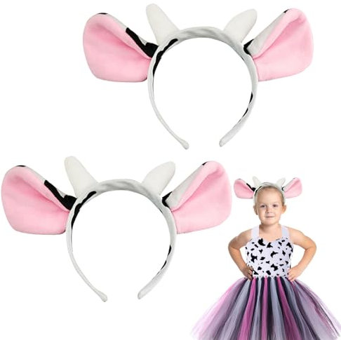 EUPSIIU 2 Stücke Kinder Kuhohren Stirnband, Kuhhörner Haarreif, Damen Haarschmuck Haarband, Cartoon Milchkuh Stirnbands, Kuhohren Stirnband, für Cosplay Karneval Halloween Fasching Party