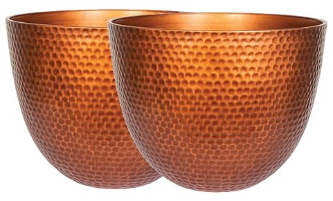 Lightweight Recycled Plastic Garden Pot Planter with Drainage Holes | UV Resistant & Frostproof | 2 x Urban Elements Effect Large Pot (Copper)