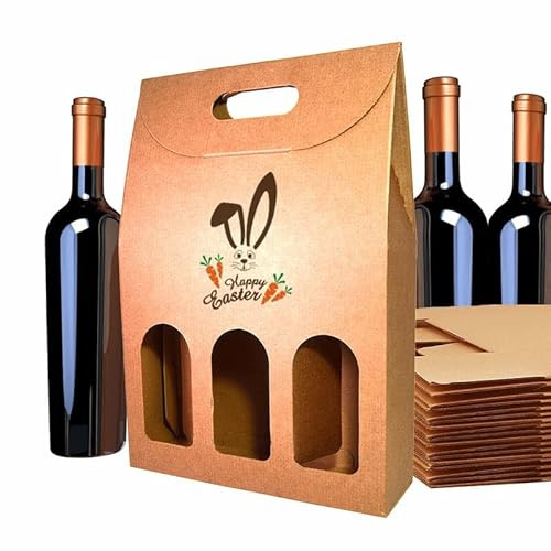 Lote de 25 cajas de cartón Kraft vacías para 3 botellas de vino – Embalaje para botellas de vino para Pascua, cajas de conejo, cajas de Pascua