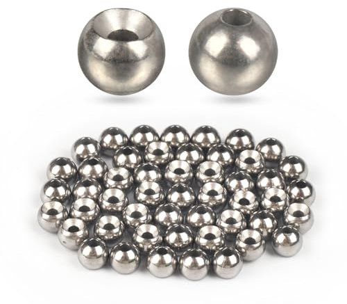TG-DZURI Tungsten Beads for Fly Tying, 50pcs Tungsten Cyclops Beads Natural Color 6.4mm Sizes Fly Tying Materials Beads Hook Size 1#-2#