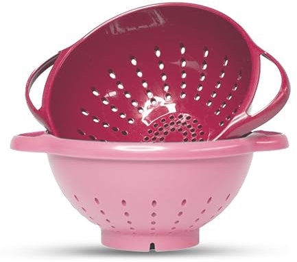 Crisp 2-Piece Mini Colander Berry Baskets With Handles - Food Strainers For Kitchen - Small Colander For Berries, Strawberry & Grape - Dishwasher Safe Berry Strainer - Made in the USA - Pink