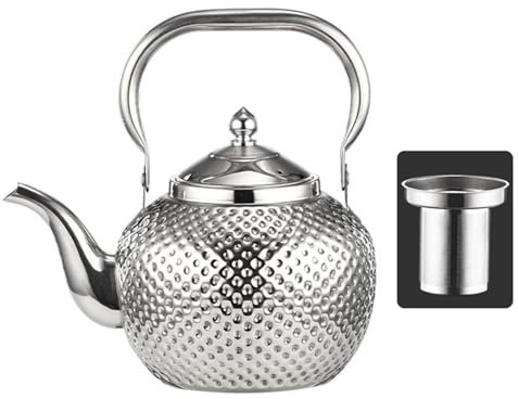 NISMIA Teekessel wasserkessel ölflasche, Edelstahl-teekanne mit siebeinsatz, für Familien, Restaurants, Camping,Silber,1.5L