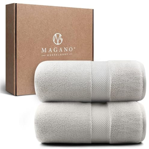 MAGANO® Luxus Handtücher Set Beige | 2X Duschtuch 70x140 cm | Bambus & Baumwolle | 600g/m² Premiumqualität | Badetücher groß | Handtuch 2er Set (Beige)