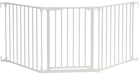 Dreambaby Discovery Metal Baby Gate - 1.95m Extra Wide 3 Panel Walk Through Door for Angled Openings, Configurable for Stairs and Hallways, 74cm High