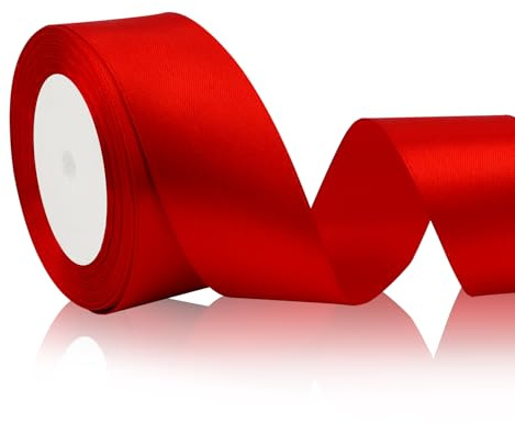 Cinta Roja de Navidad 40mm, 23 metros, Cinta Roja Ancha, Cinta de Satén Roja, Cinta Roja de Navidad Ancha, Cinta para Embalaje de Regalo Gruesa, Cinta Roja de Navidad para Puerta, Cinta de Embalaje de