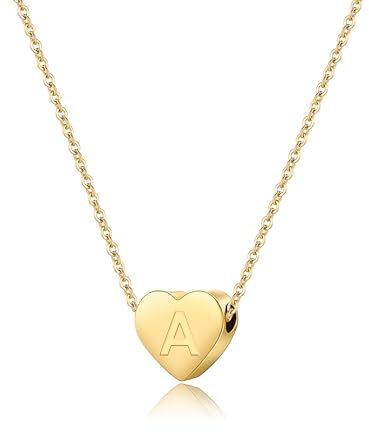 KENYG S925 Silver A-Z Capital Initial Heart Pendant Adjustable Necklaces for Women Girls Lady for Christmas Birthday Graduation Choker Gold Tiny Necklaces Fashion Jewellery (A)