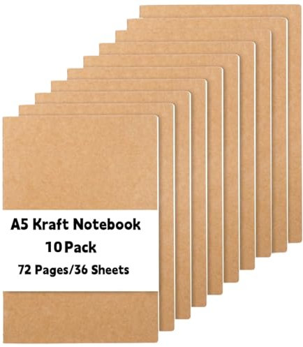 10 Pack Notebook A5 Blank Notepad,72 Pages/ 36 Sheets Kraft Journal,for Students Travelers Making Plans, Writing Memos Office School Supplies, 14X21cm